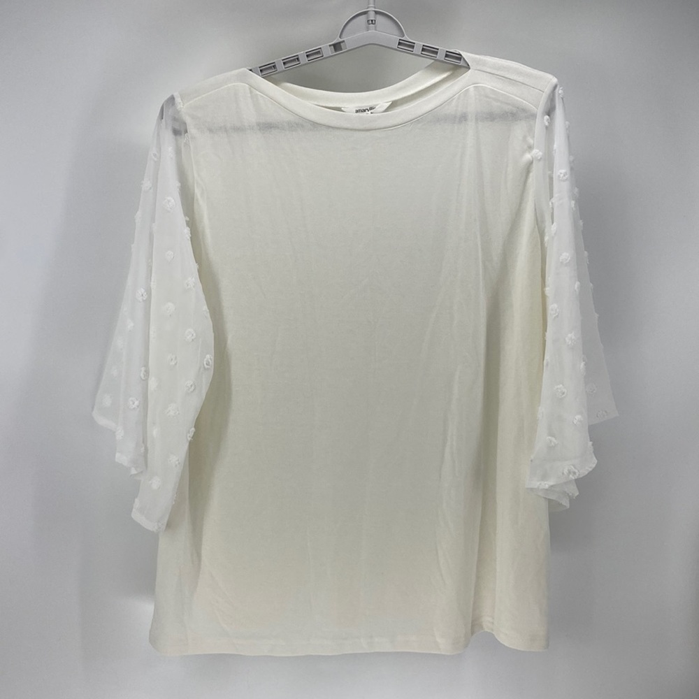 Amaryllis lightweight top with cotton blend Pom Pom polka dot sleeve size 2x